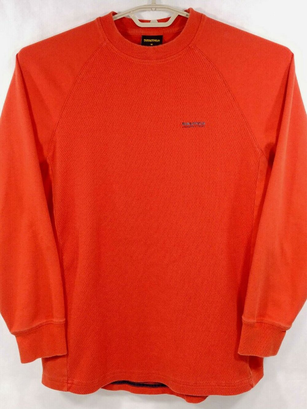 Nautica Competition Shirt Mens M Long Sleeve Cotton Orange Crew Neck Mesh Knit